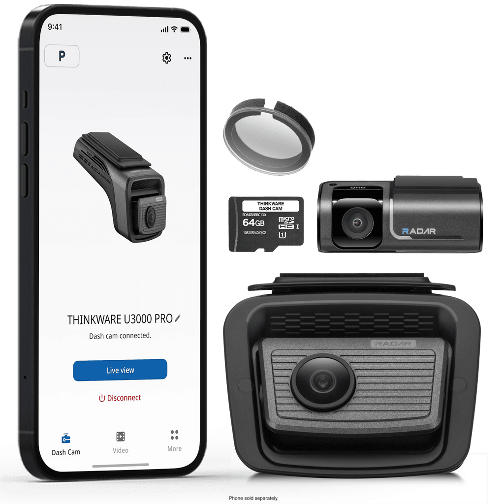 Thinkware 4K Dual Dash Cam, U3000 PRO Front & Rear with Sony STARVIS 2, Radar Parking, Super Night Vision 4.0, Wi‑Fi, GPS, 64GB MicroSD