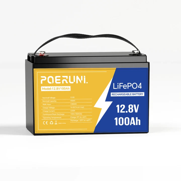 POERUNI 12V 100Ah LiFePO4 Battery Deep Cycle Lithium Iron for RV Solar System Camper