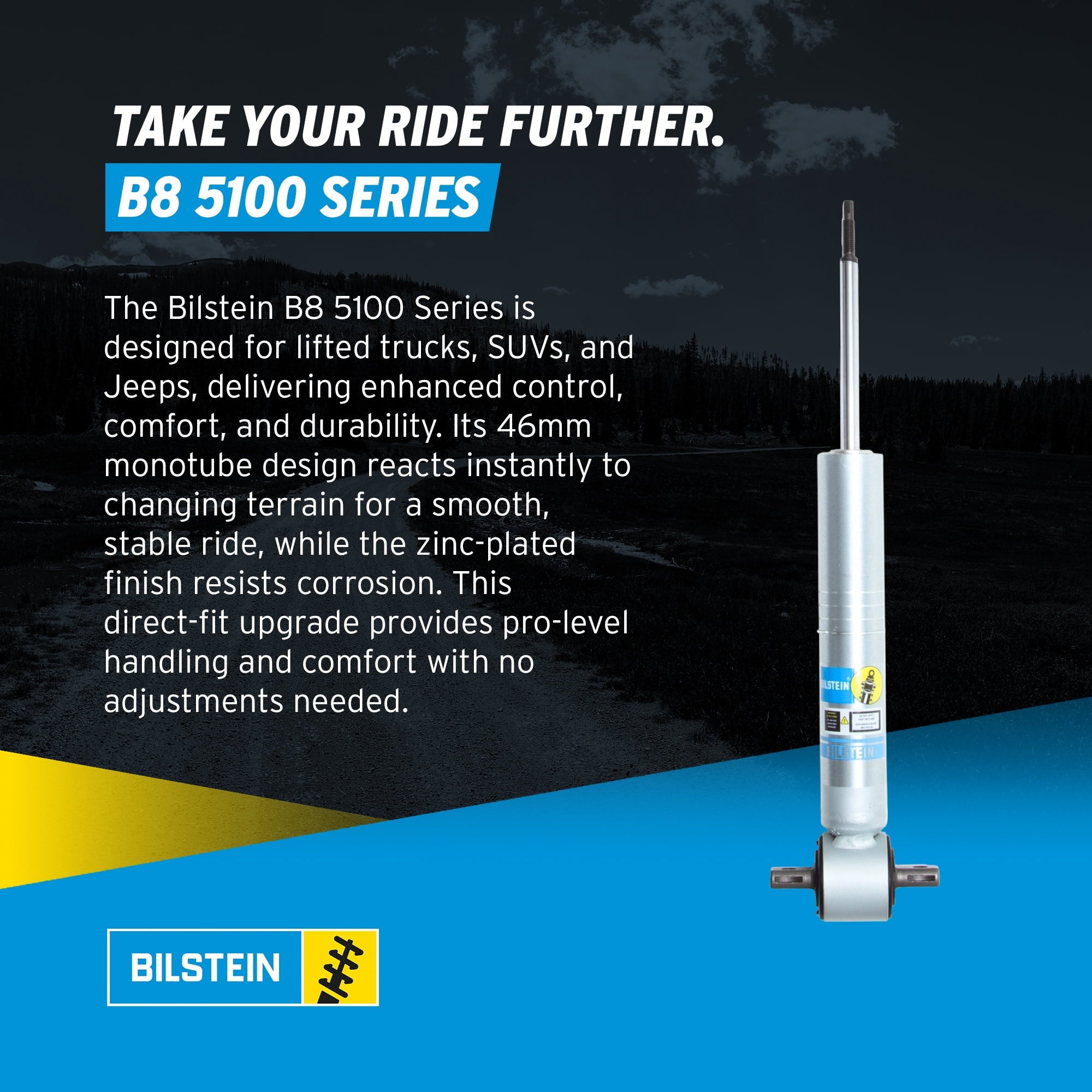 Bilstein Set of Front and Rear B8 5100 Series Shocks Compatible with 2007-2013 Silverado / Sierra 1500 w/o Electronic Suspension with 0-1 Rear Lift