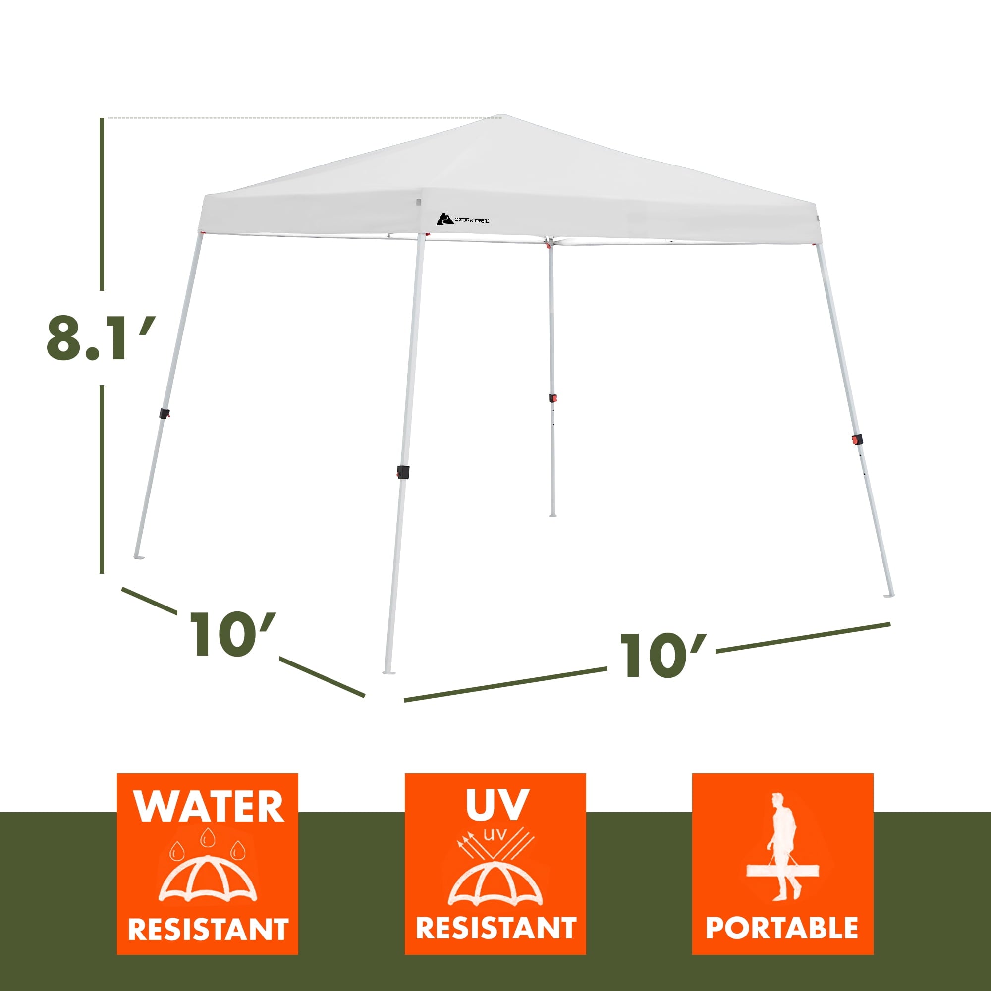 Ozark Trail 10' x 10' Instant Slant Leg Pop-up Outdoor Canopy, Blue