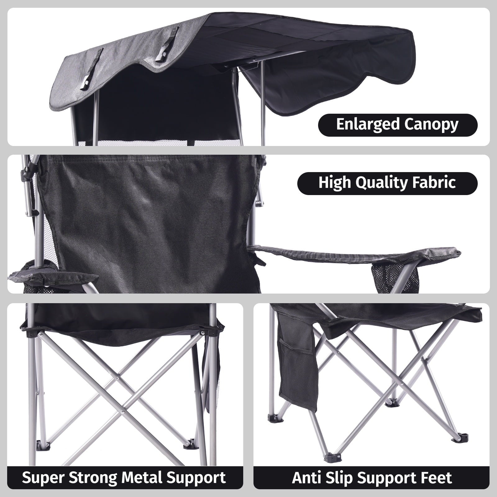 VTOY Camping Chair with Canopy Portable Canopy Camping Chairs with Shade for Outside Folding Beach Chairs with Shade for Adults(Olive Green)