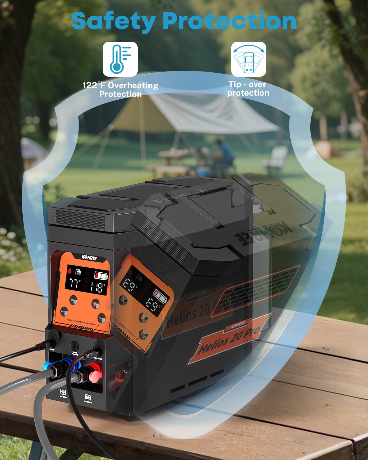 Kohree Helios 20 Pro, Portable Water Heater for RV Camping, Propane On-Demand Water Heater 20,000 BTU 4000mAh 1.6h Rechargeable Battery for Camping Outdoor Use