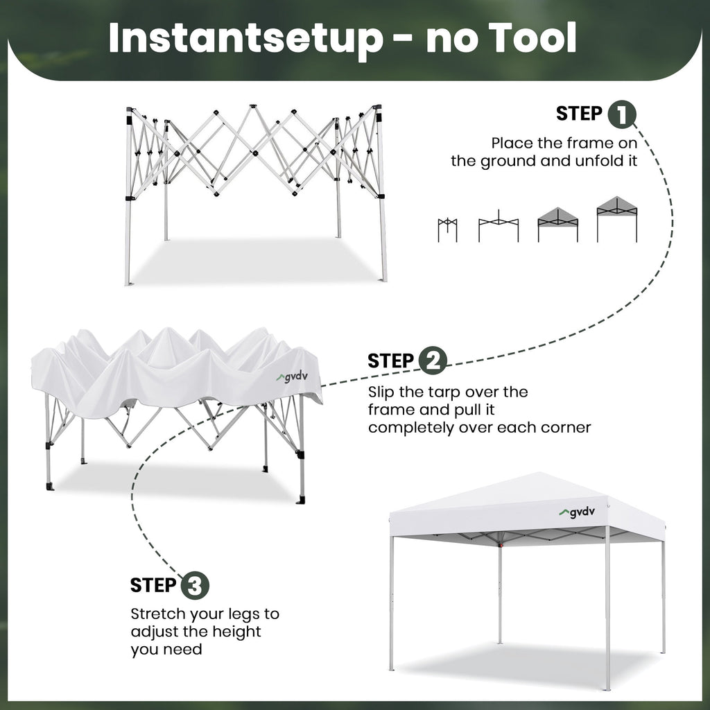 GVDV Canopy Tent, 10x10 ft Easy Pop up Outdoor Canopy Tent, Portable Straight Leg Gazebo Instant Canopy, Blue