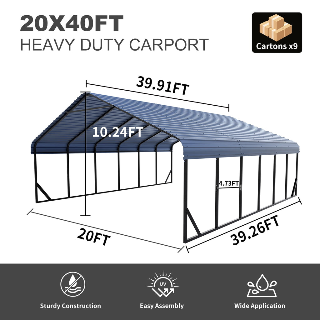 Heavy-Duty 10x20 ft Carport Garage, All-Weather Protection for RV, Boat, Car & Truck, Portable Shelter with Wind & Rust Resistance