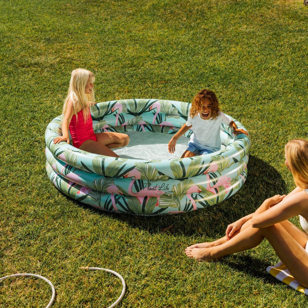 Float Life by Funboy Inflatable 3-Ring Pool, Blue Stripe - Summer Breeze, 65 Diameter, Children 6+