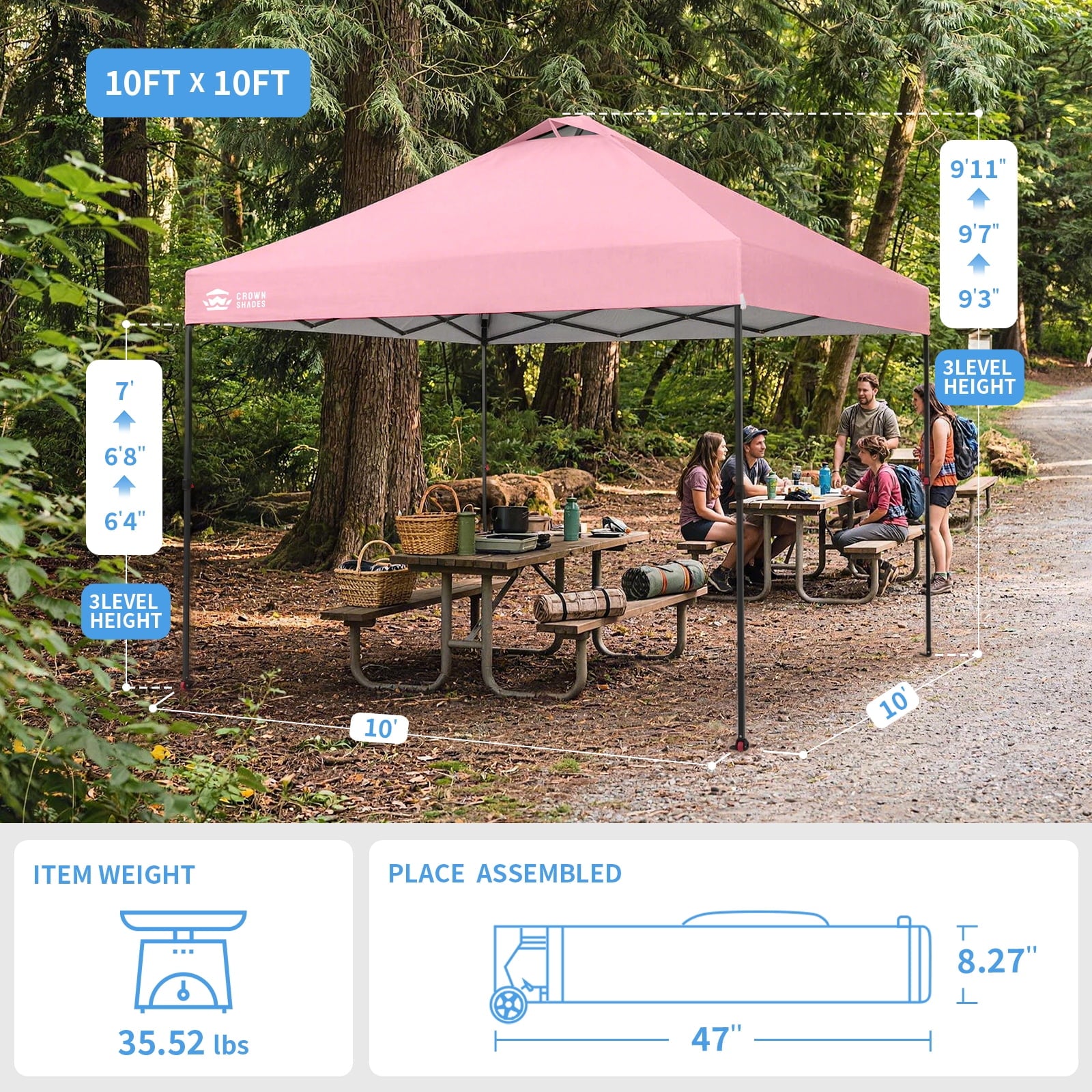 CROWN SHADES 10x10 Pop Up Canopy Patented Center Lock One Push Instant Outdoor Canopy Tent Grey