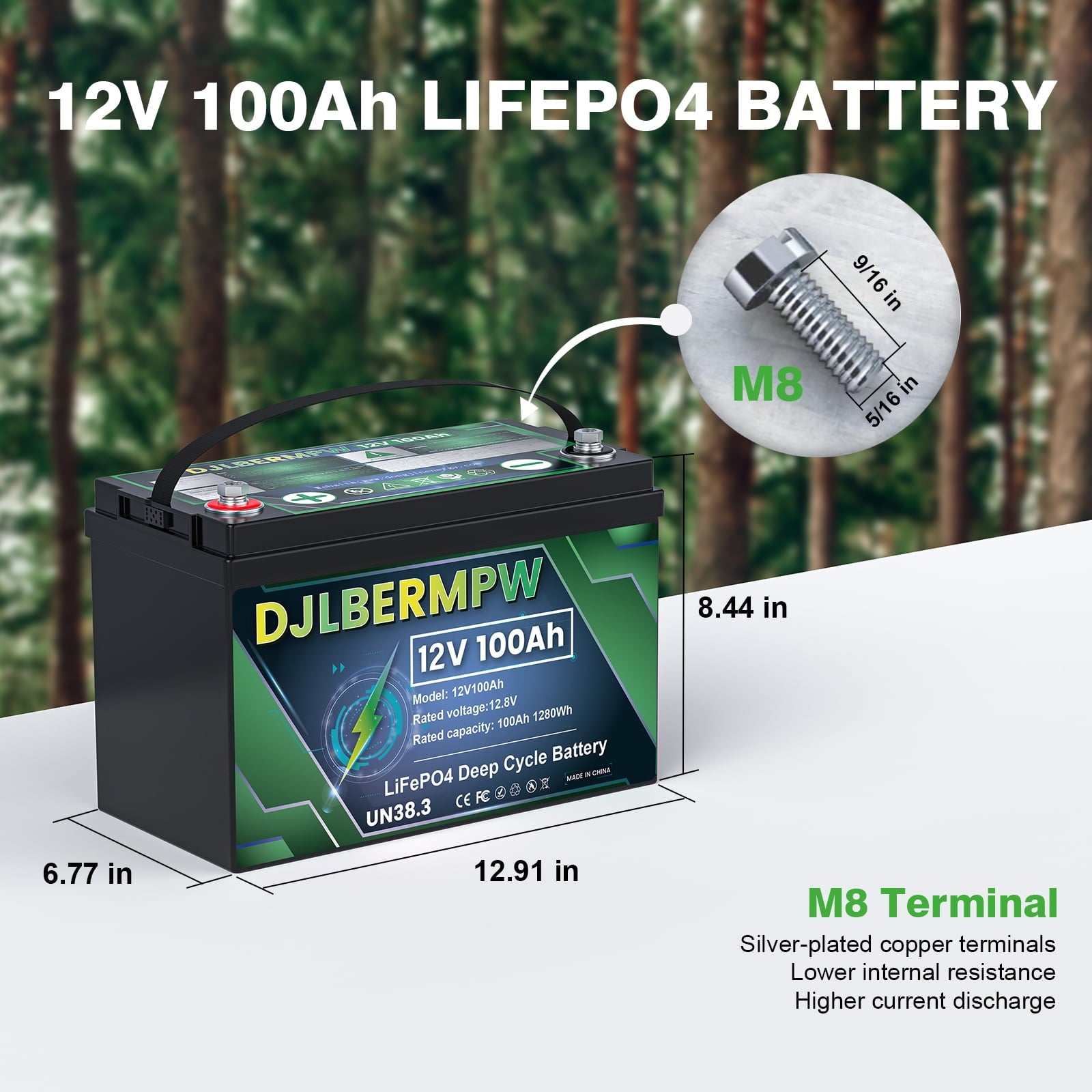 DJLBERMPW LiFePO4 Battery 36V 100Ah Lithium Battery, Built-in 100A BMS,15000+ Deep Cycles 36V Golf Cart Battery 3840Wh for Marine Boat, Trolling Motor, RV, Solar, Kayak Cart