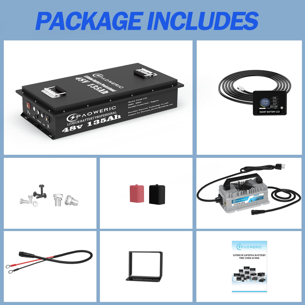 Paoweric 48V 100Ah LiFePO4 Lithium Golf Cart Battery with Charger, Perfect for Golf Cart, Trolling Motor