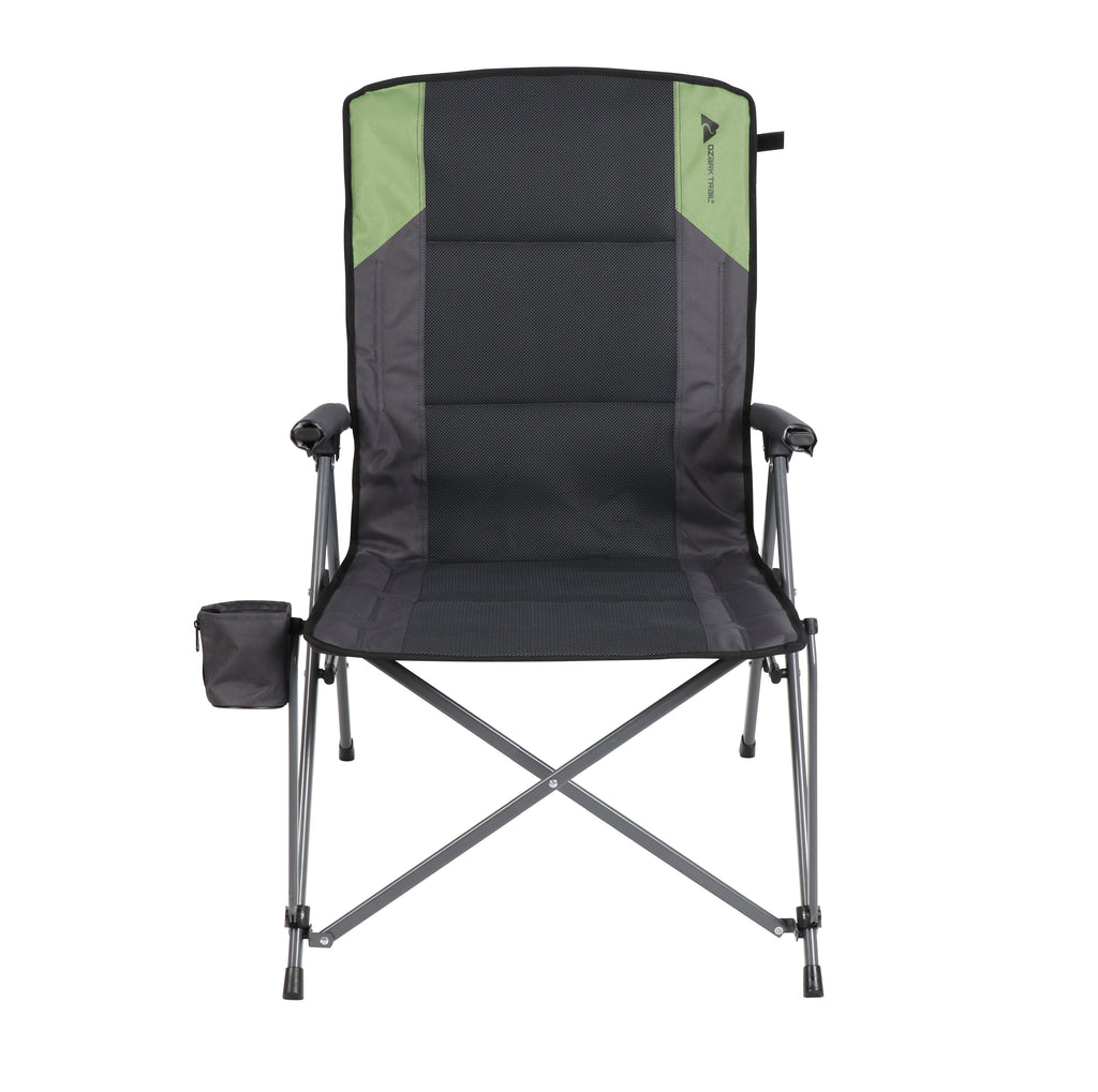 Ozark Trail High Back Hard Arm Outdoor Adult Camp Chair with Cup Holder, Polyester, Green