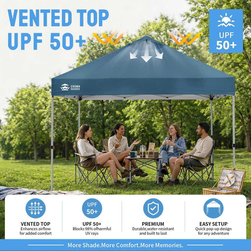 CROWN SHADES 10'x10' Instant Canopy Tent with 1 Sidewall with One Push Setup Sun Shelter for Events Parties Sky Blue