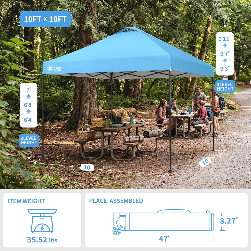 CROWN SHADES 10x10 Pop Up Canopy Patented Center Lock One Push Instant Outdoor Canopy Tent Grey