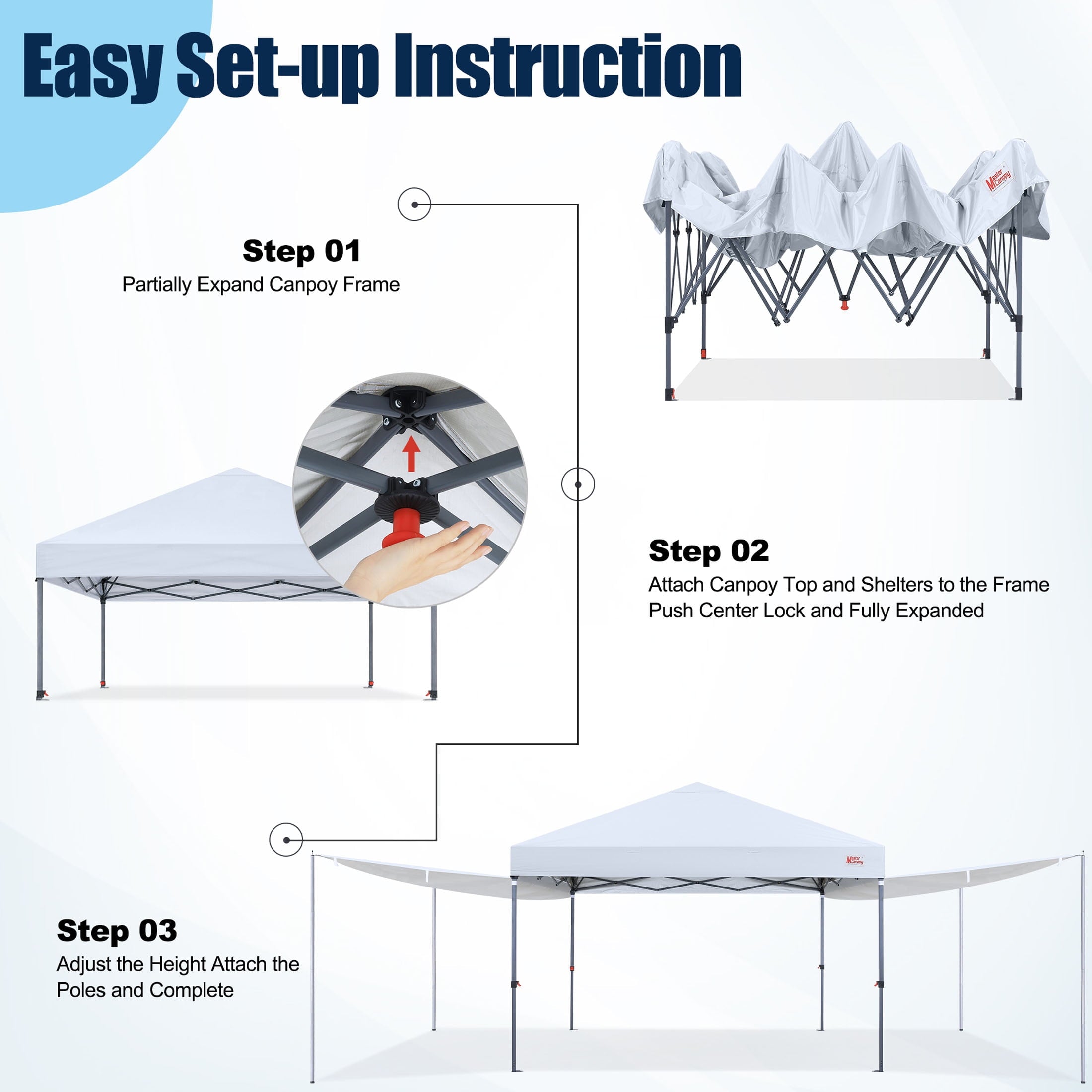 MASTERCANOPY 10 x 10ft Pop-up Canopy Tent with 2 Detachable Side Shades, White