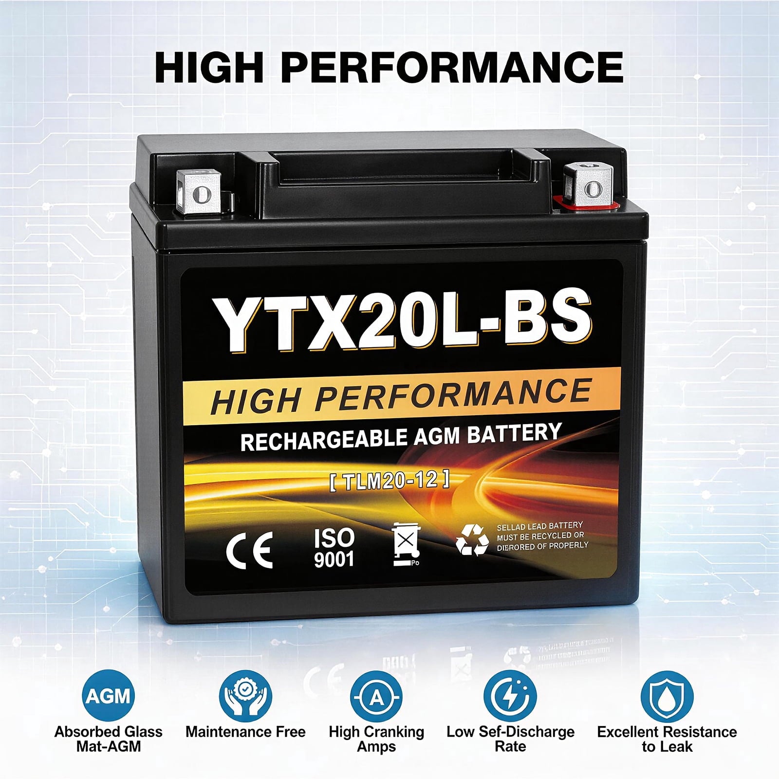 Anlibatt YTX20HL-BS Motorcycle Battery 12V 18Ah 300CCA Rechargeable Sealed Batteries Powersport Replacement for ATV, Scooter, Jet ski, Dirt Bike