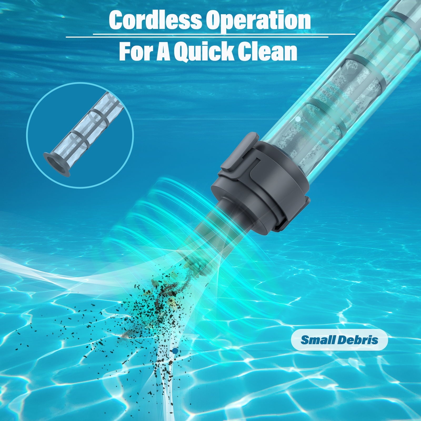 Efurden Cordless Pool Vacuum, Handheld Pool Vacuum with Running Time up to 60-Minutes for Small Above Ground Pools, Hot Tubs and Spas (Green)