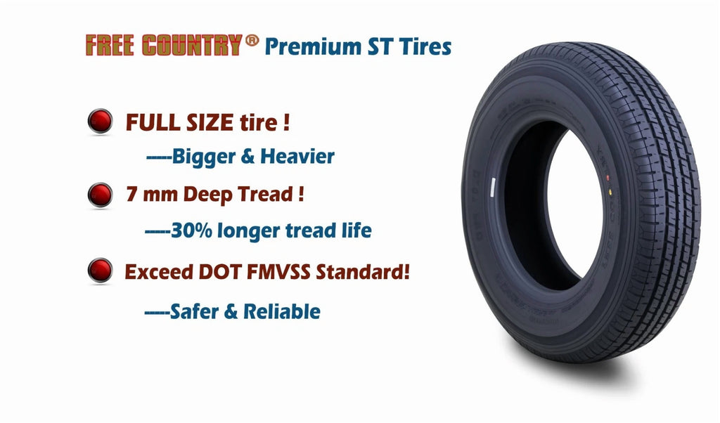 Free Country ST 205/75R15 8 Ply /Load Range D w/Scuff Guard Trailer Tires, Set of 4