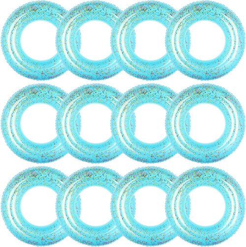 12 Pcs Summer Swim Rings with Glitter Fun Inflatable Pool Float Round Shaped Swimming Pool Tubes for Beach Party Supplies