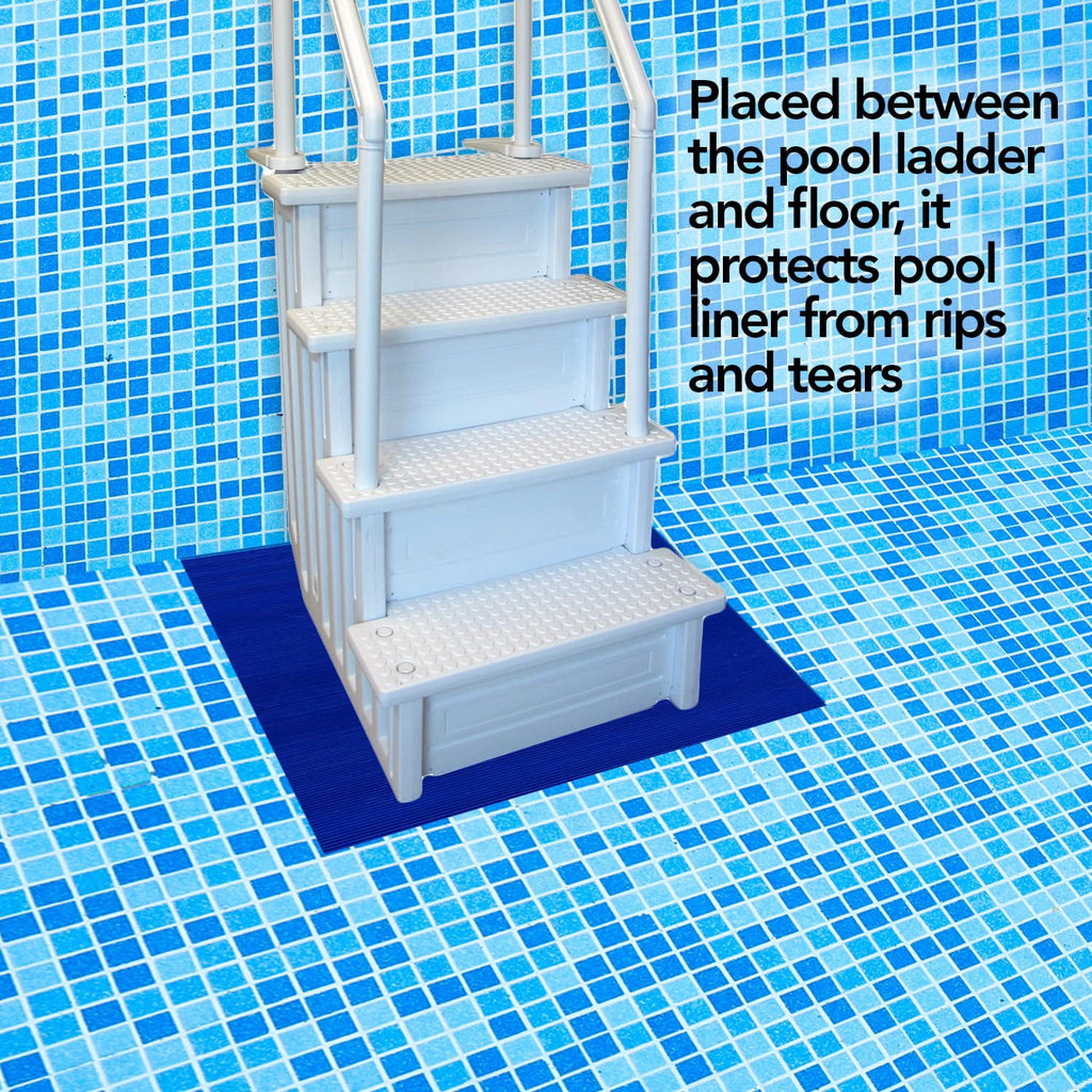 Resilia Stay-Put Pool Ladder Mat Protective Non-Slip Pad, Blue
