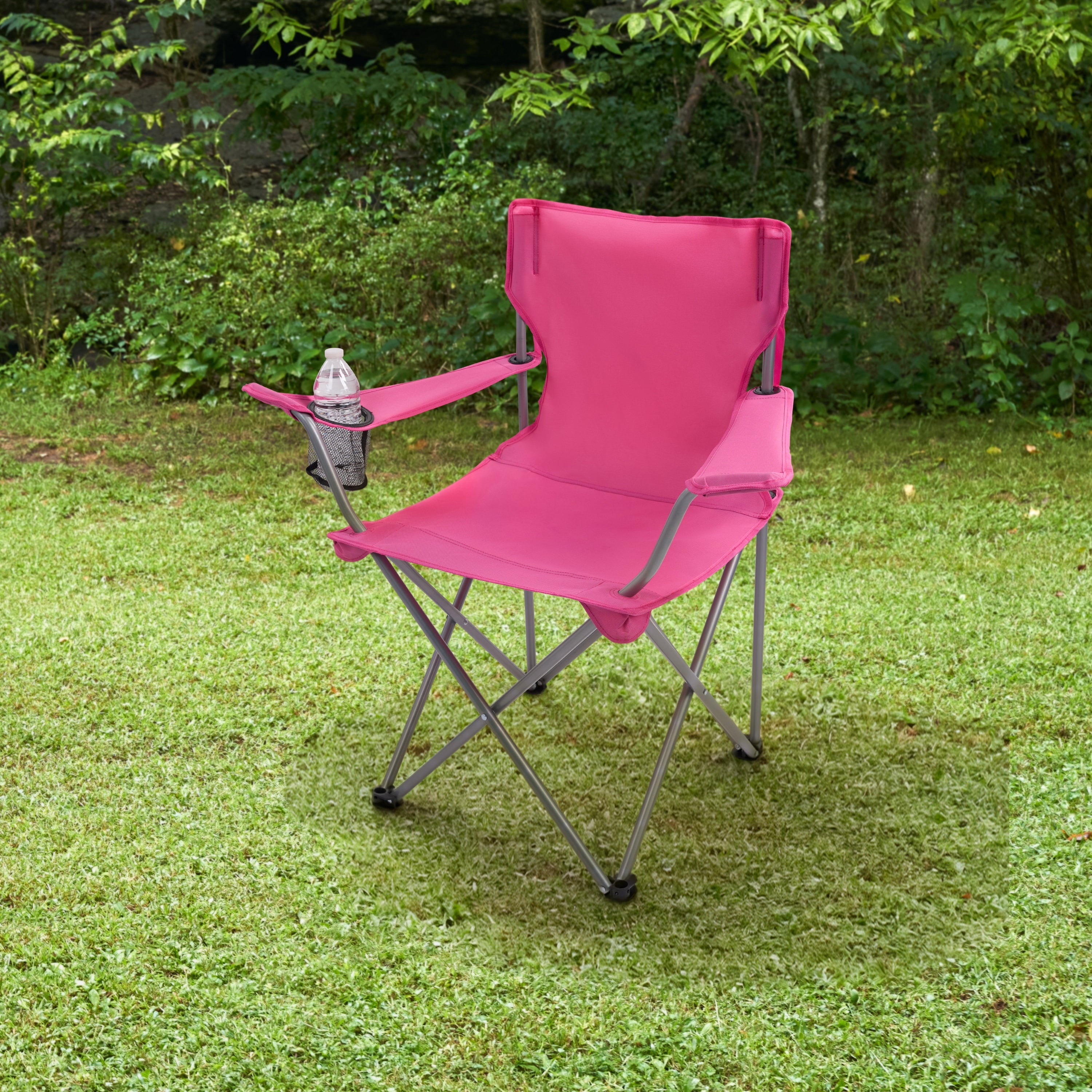 Ozark Trail Quad Folding Camp Chair with Cup Holder, Black