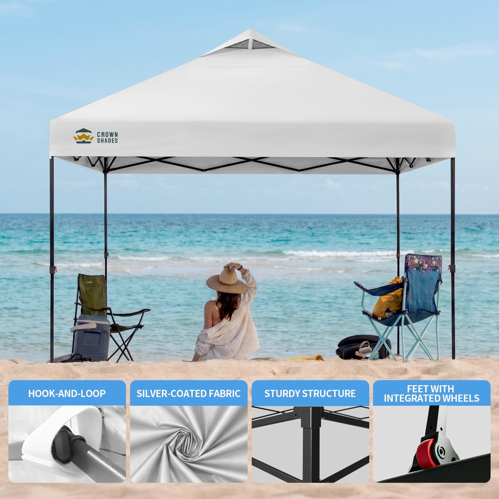 CROWN SHADES 10x10 Pop Up Canopy Patented Center Lock One Push Instant Outdoor Canopy Tent Grey