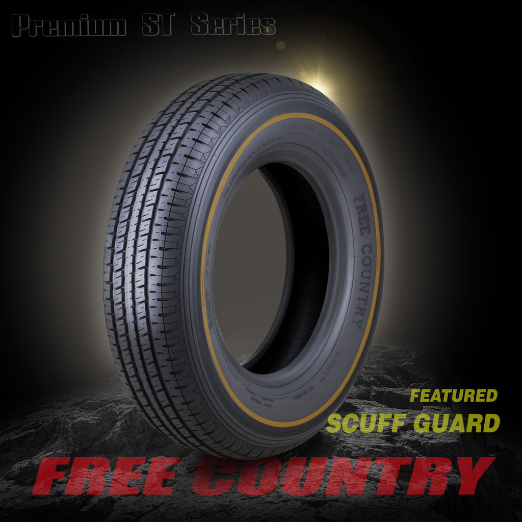 Free Country Heavy Duty Trailer Tire ST205/75R14 10-Ply Load Range E 109N Steel Belted Radial w/Scuff Guard 11192, Set4
